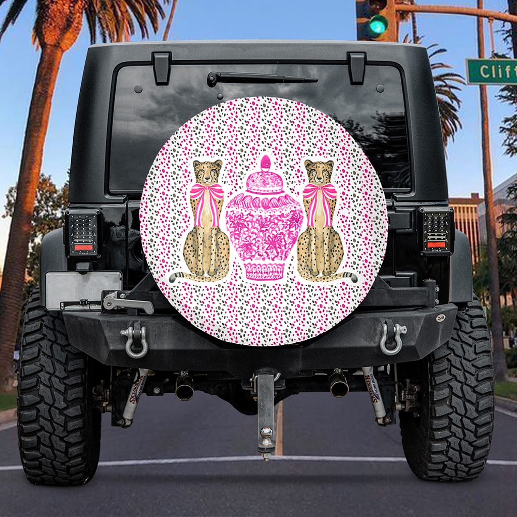 Pink Chinoiserie Spare Tire Cover Pink Car Decor Accessories for Women