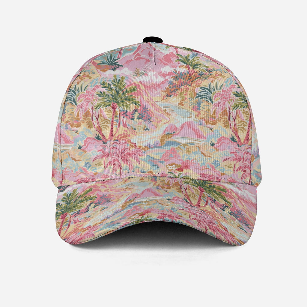 pink baseball cap for women with cacti and palm trees