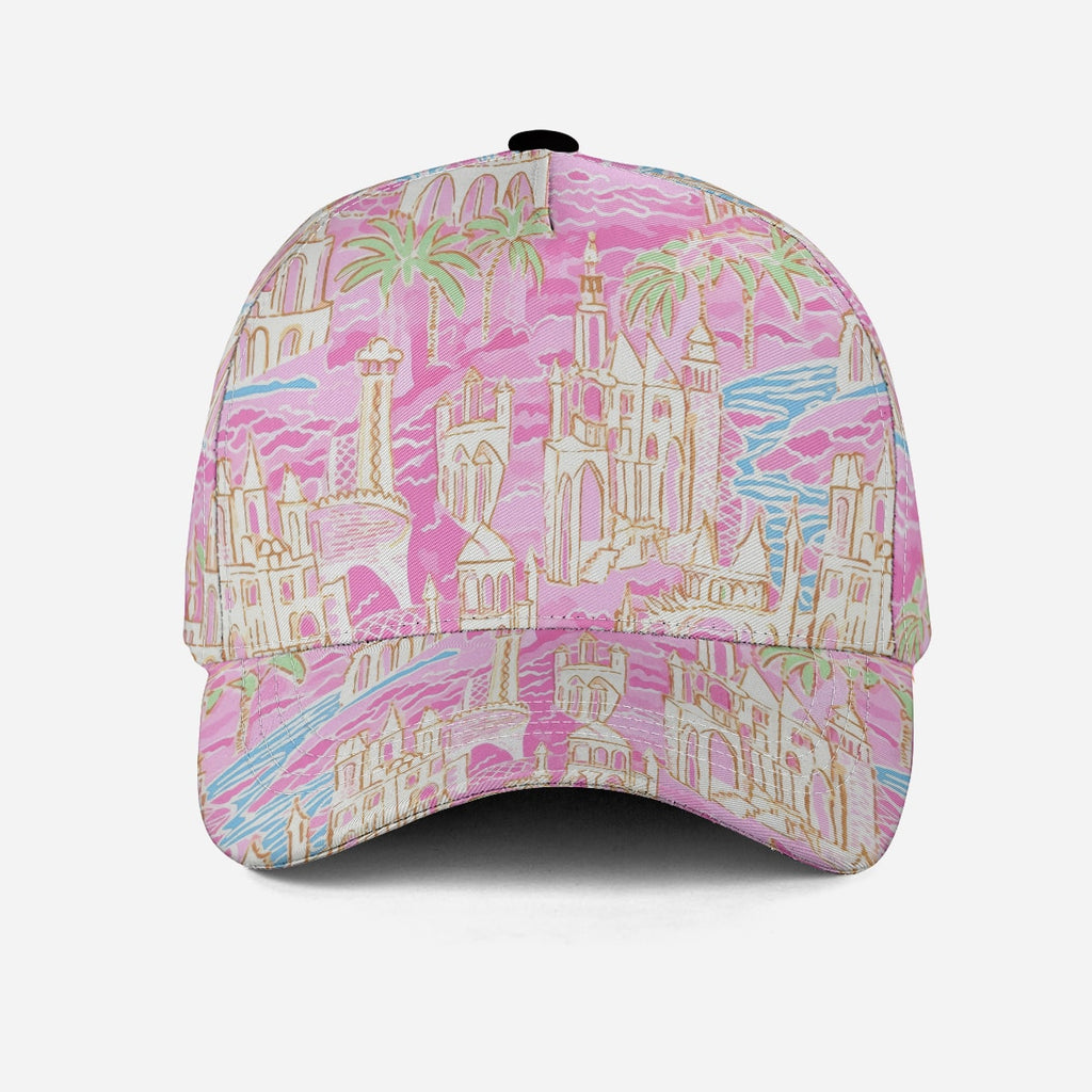 pink baseball cap for women with colorful pattern for summer