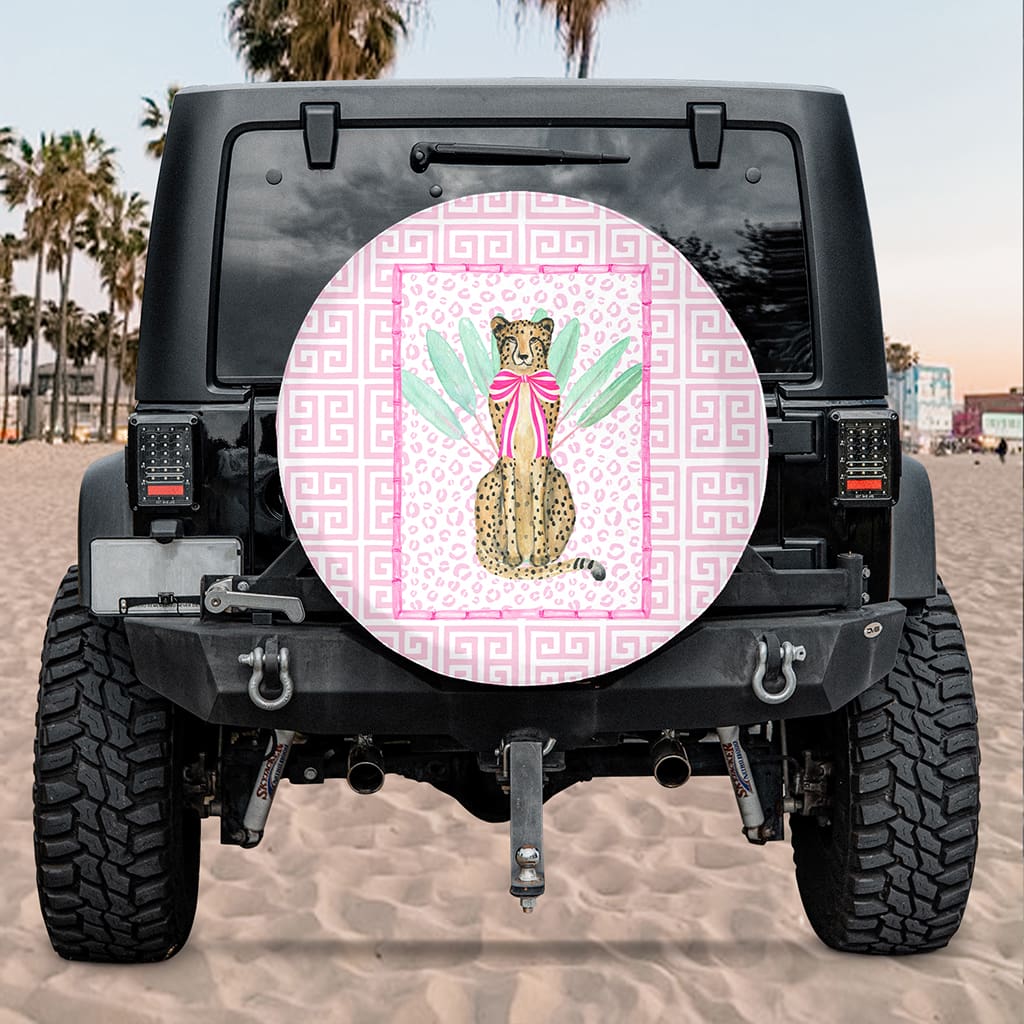 Pink Preppy Cheetah Spare Tire Cover