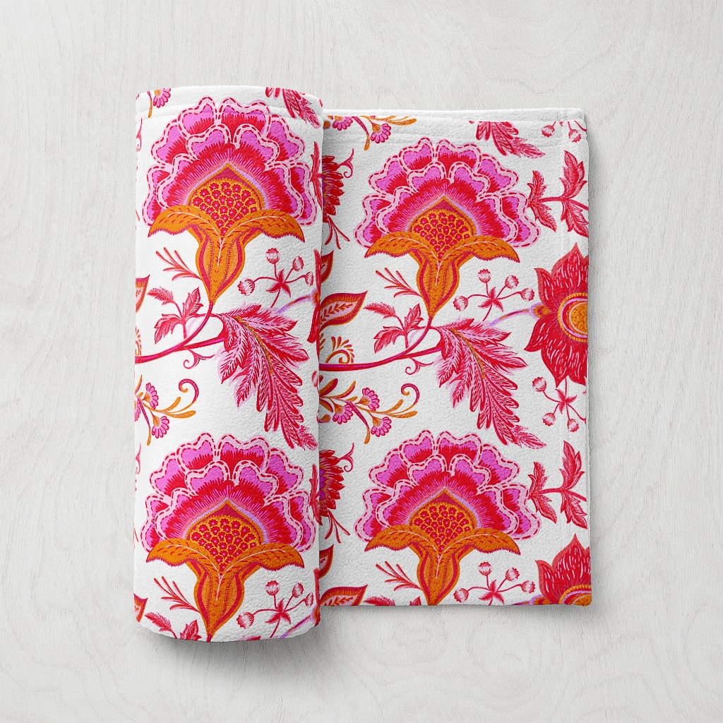 Pink Preppy Minky Blanket Floral, Soft Blanket for Preppy Girls