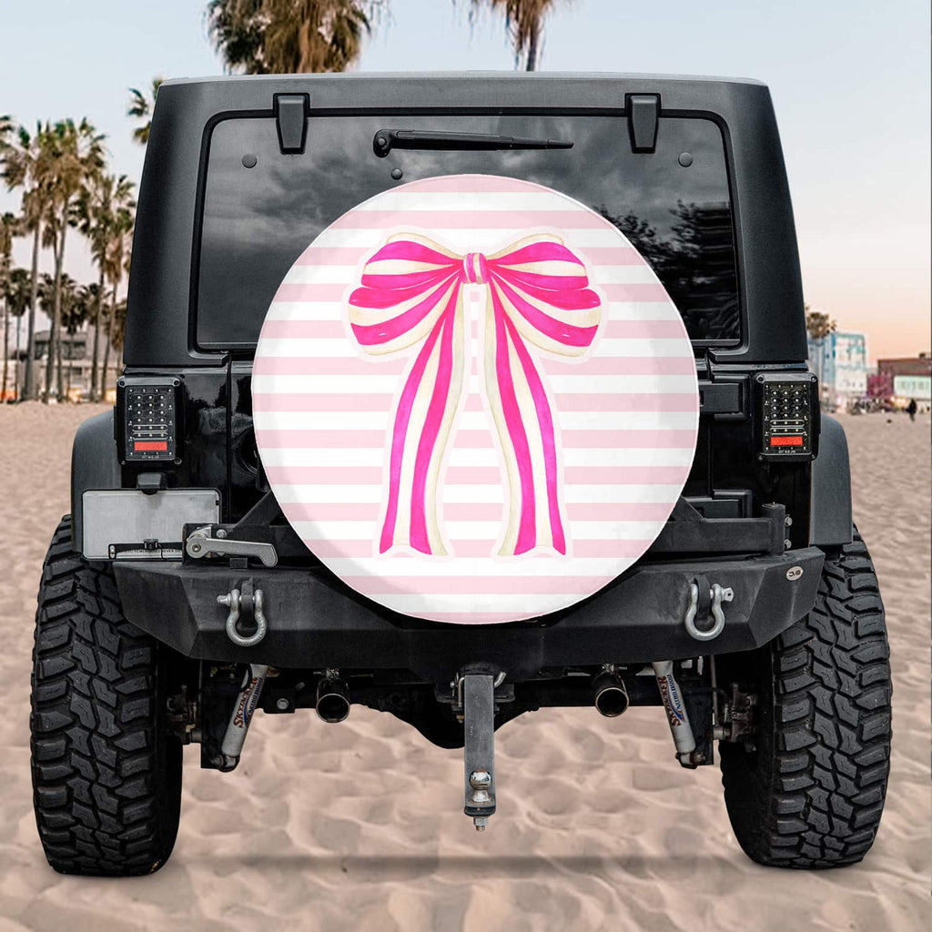 Pink Ribbon Striped Spare Tire Cover, Pink Car Decor Accessories
