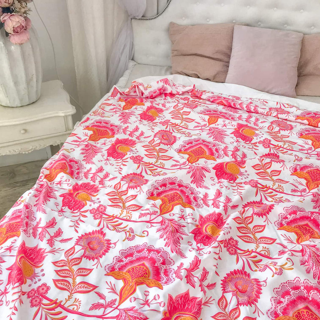 cute preppy bedding pink with floral pattern