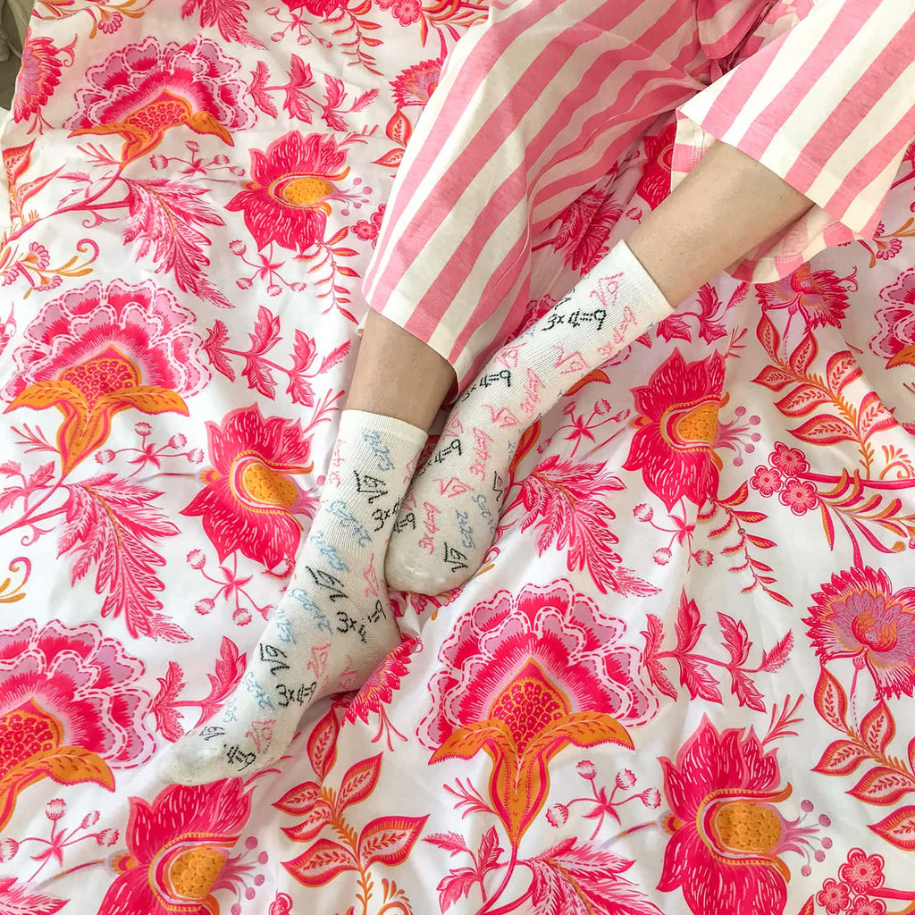 Pink Floral Block Print Duvet Cover, Cute Preppy Teen Girl Bedding