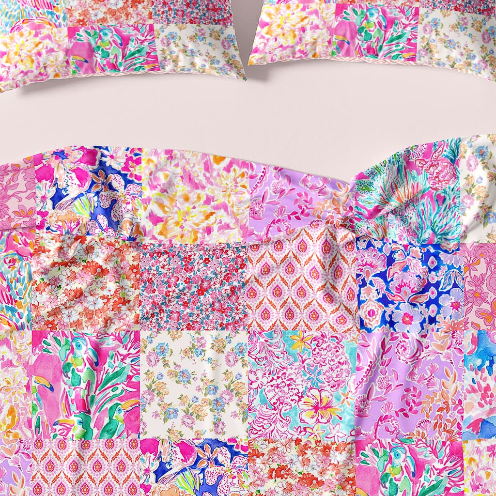 Preppy Bedding, Colorful Duvet Cover, Teen Bedding, Floral Patchwork