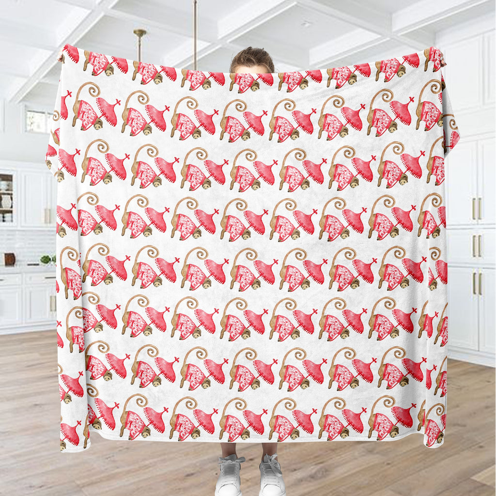 Cute Blanket Preppy Monkey, Pink Preppy Bedroom Aesthetic for Girls
