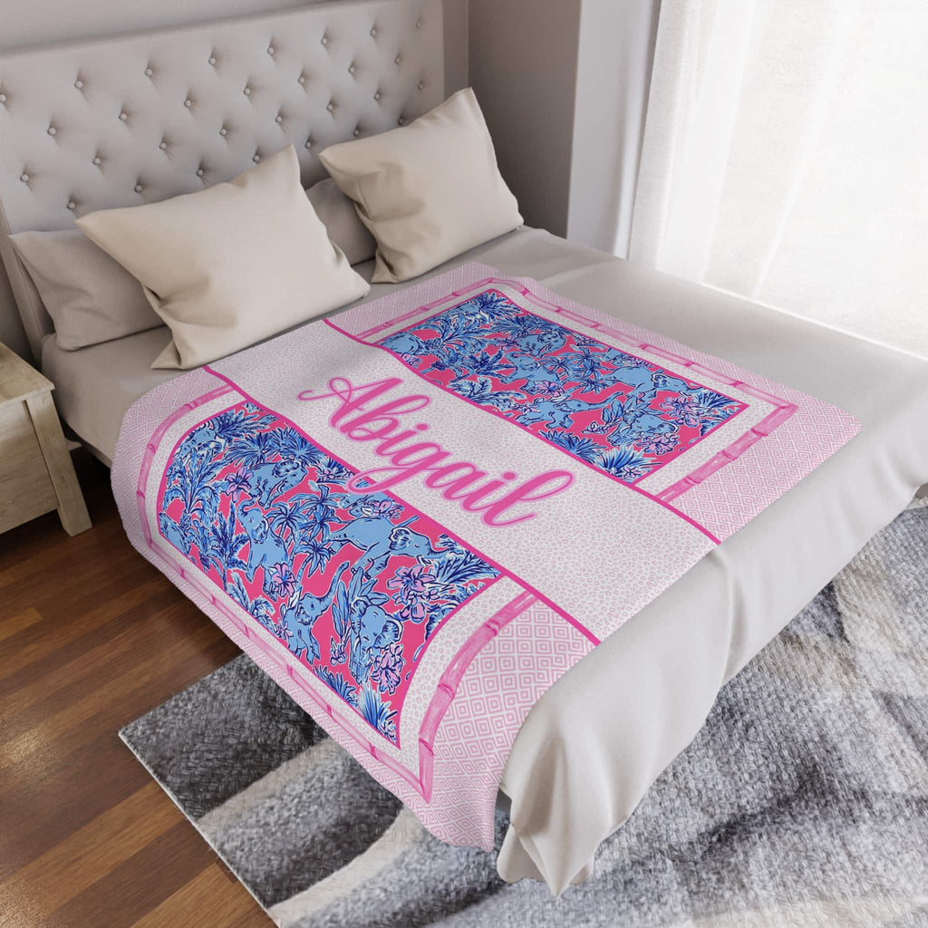 Custom Blanket Elephants, Personalized Blanket, Preppy Dorm Bedding