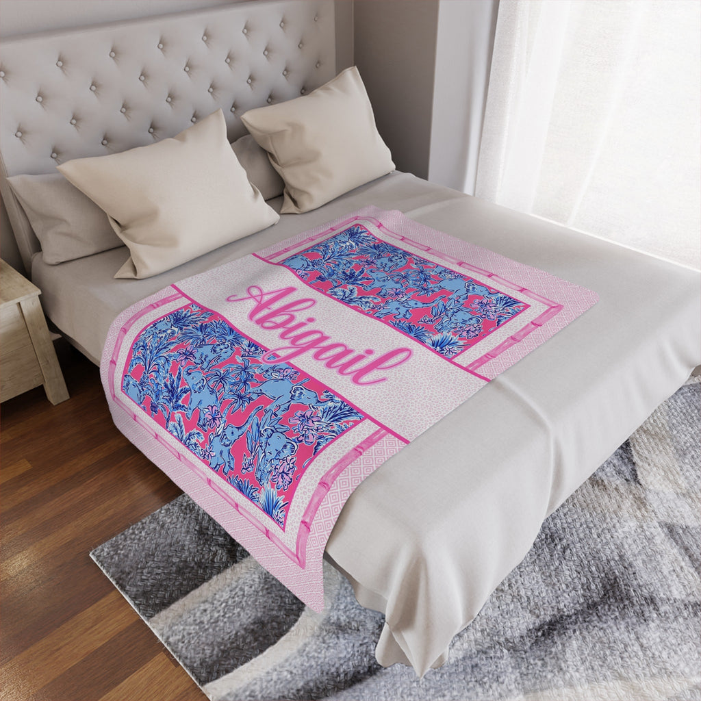 Custom Blanket Elephants, Personalized Blanket, Preppy Dorm Bedding
