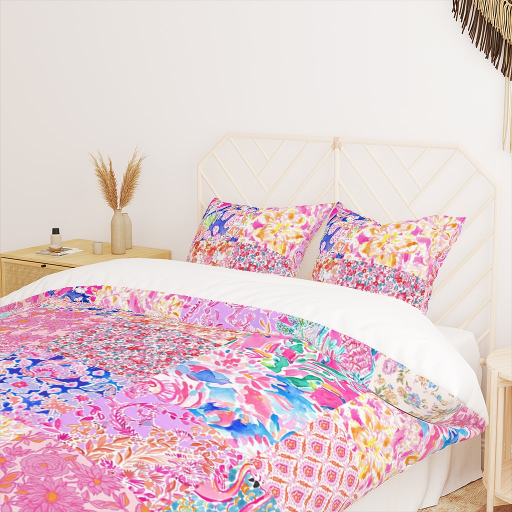 Preppy Duvet Cover, Colorful Patchwork Floral Bedding, Teen Bedding