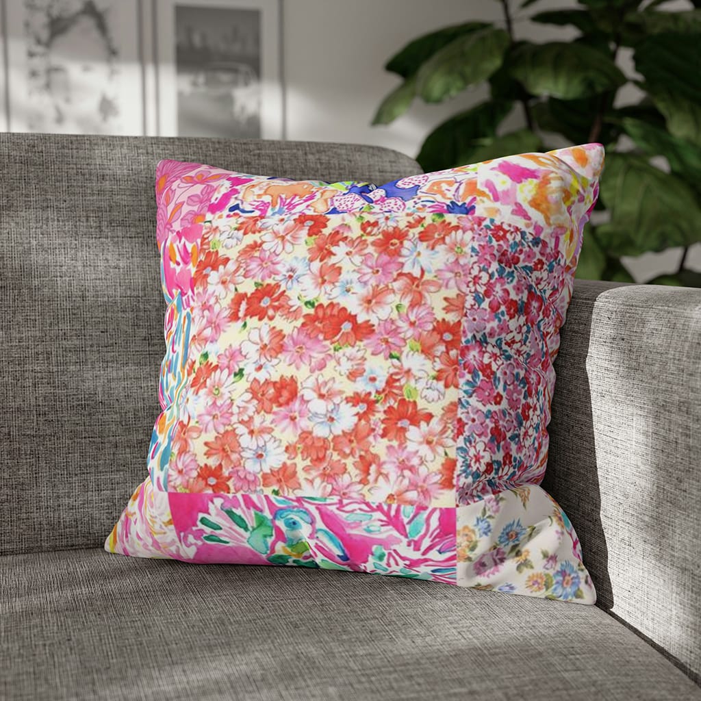 Preppy Floral Throw Pillow, Patchwork Pillow, Colorful Throw Pillows