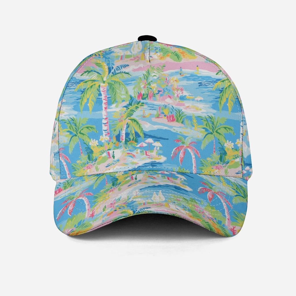 baseball hat for women with palm trees in blue and green