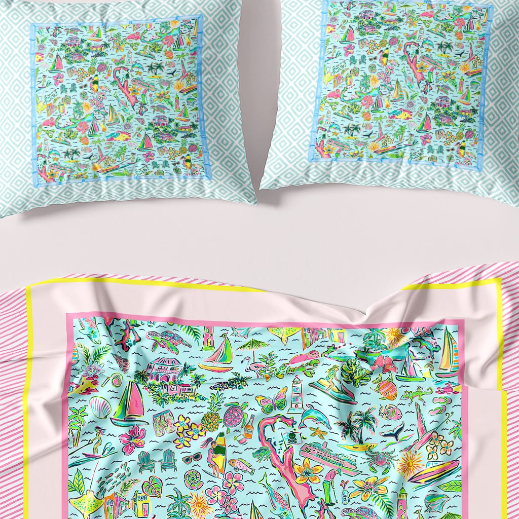 Preppy Duvet Cover Colorful Vacay, Cute Bedding for Teen Girls Summer
