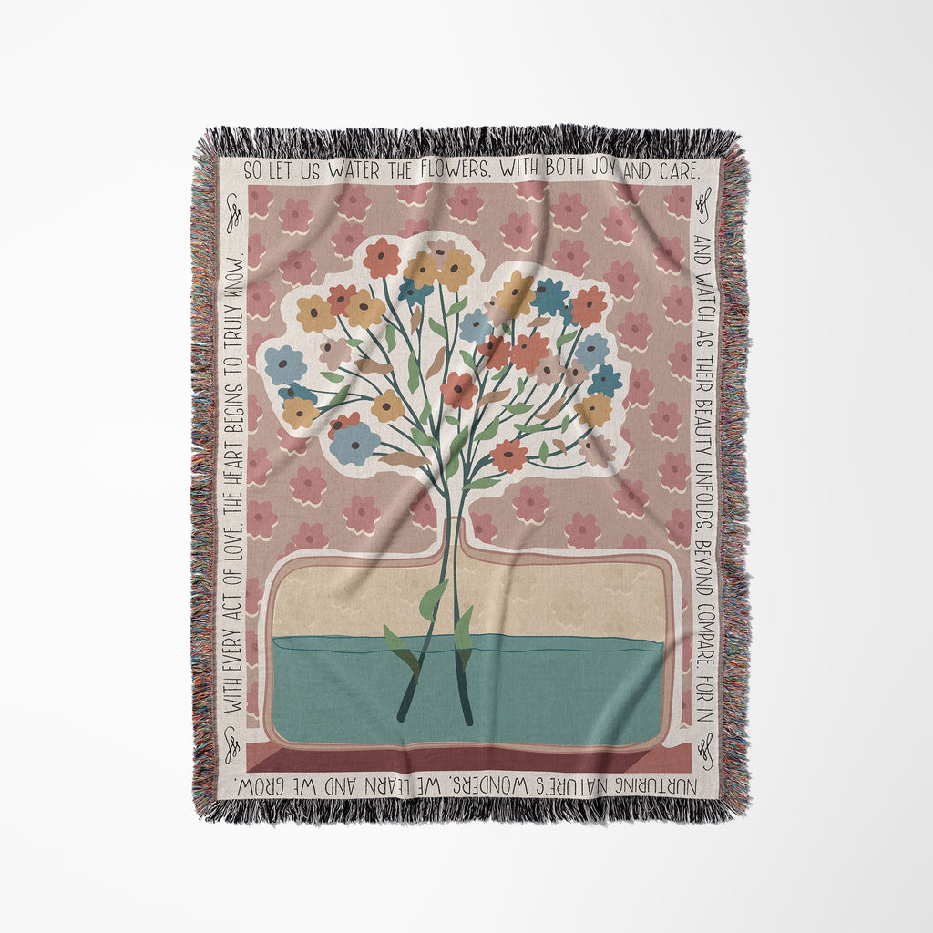 Tapestry Wall Hanging Personalized Gift, Custom Woven Blanket, Flowers