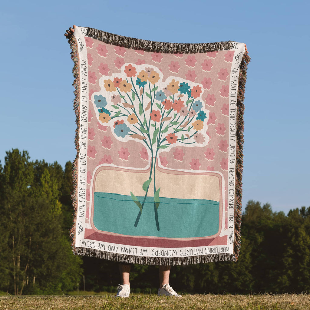 Tapestry Wall Hanging Personalized Gift, Custom Woven Blanket, Flowers
