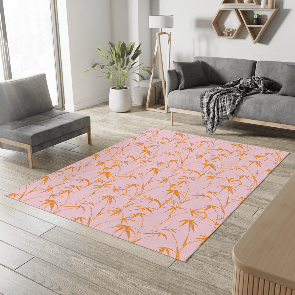 Bamboo Rugs Pink Orange, Modern Tropical Pattern Area Rug