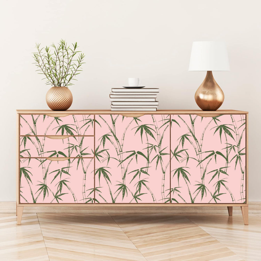 Bamboo Wallpaper Pink Green, peel and stick wallpaper on furniture