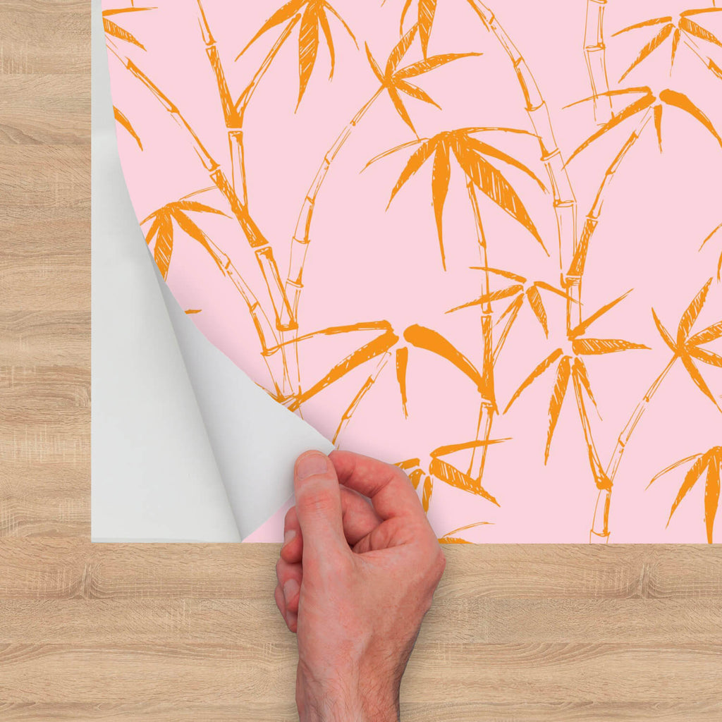 Bamboo Wallpaper Pink Orange, Peel and Stick Wallpaper Tropical
