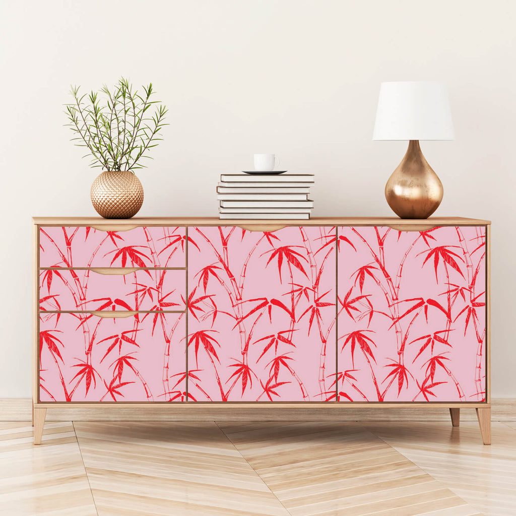 Bamboo Wallpaper Pink Red, Peel and Stick Wallpaper Tropical