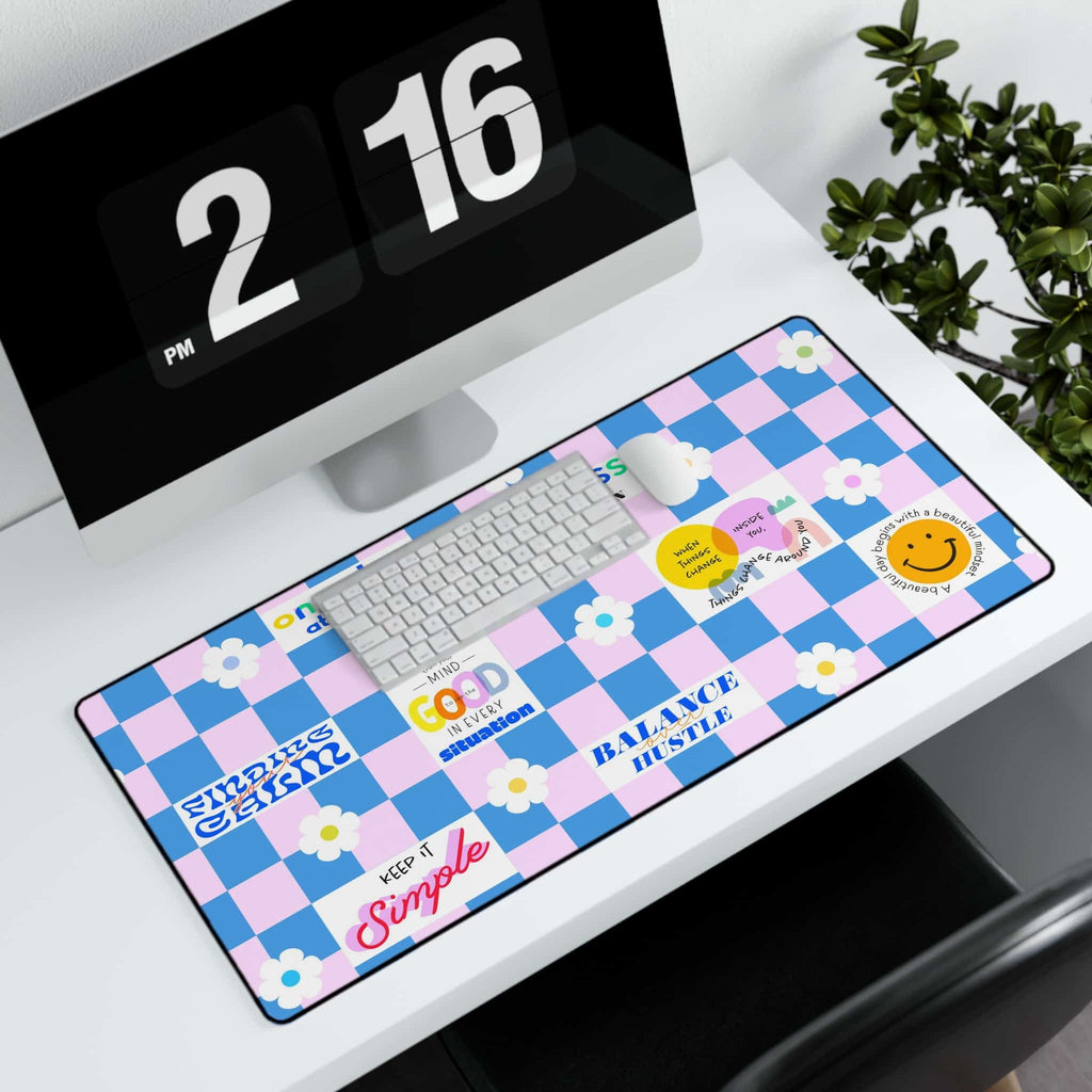 Mousepad, Inspirational Teen Desk Decor, Desk Mat Blue Checkerboard