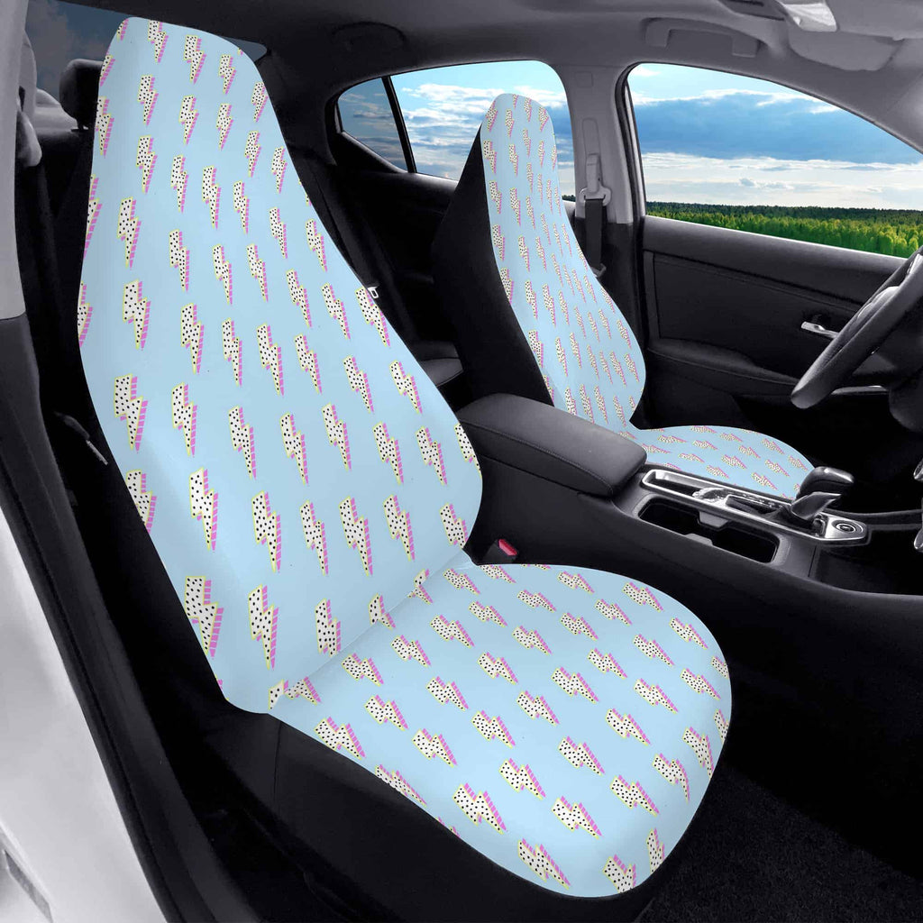 Blue Preppy Car Seat Covers Lightning Bolts