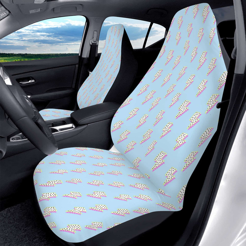 Blue Preppy Car Seat Covers Lightning Bolts