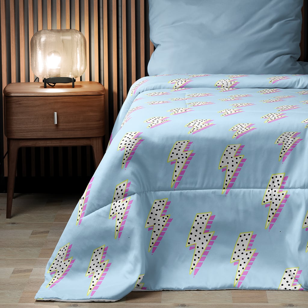 Blue Preppy Comforter Lightning Bolts, Aesthetic Bedding for Teens