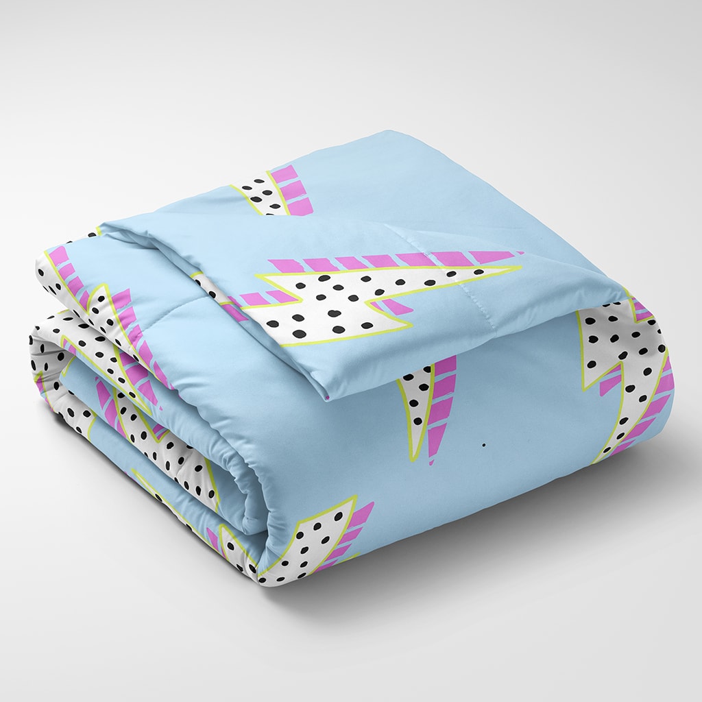 Blue Preppy Comforter Lightning Bolts, Aesthetic Bedding for Teens