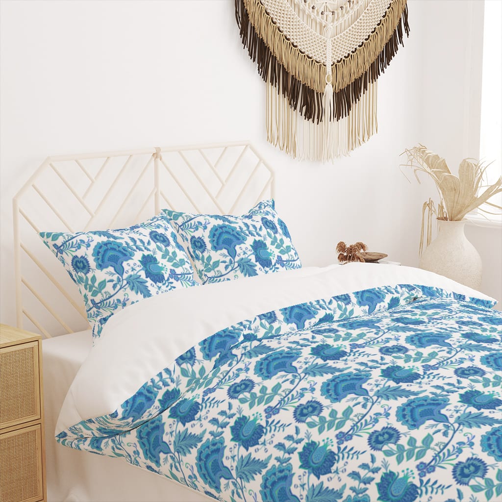 Preppy Floral Duvet Cover Floral Vintage, Blue Aesthetic Preppy Bedroom Decor