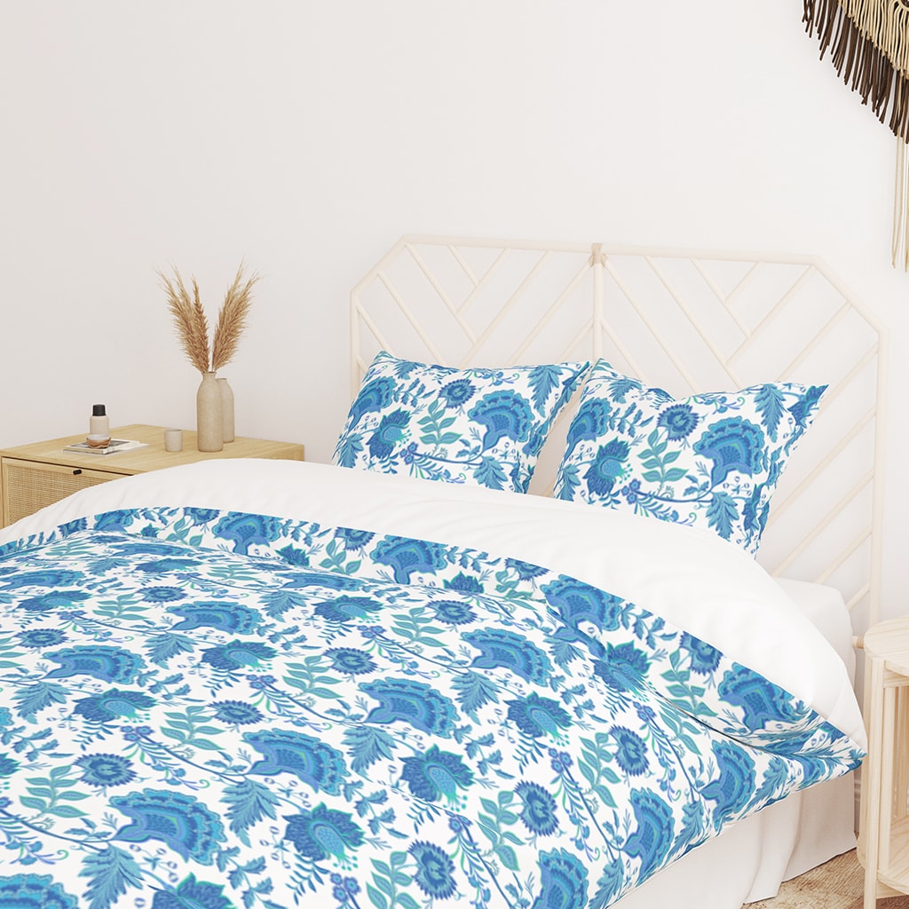 Preppy Floral Duvet Cover Floral Vintage, Blue Aesthetic Preppy Bedroom Decor