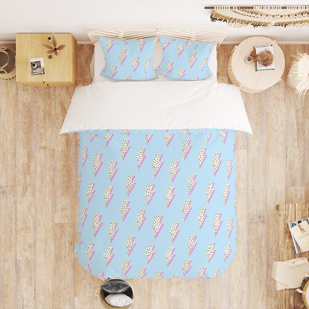 Blue Preppy Duvet Cover with Lightning Bolts - Teen Bedroom Decor
