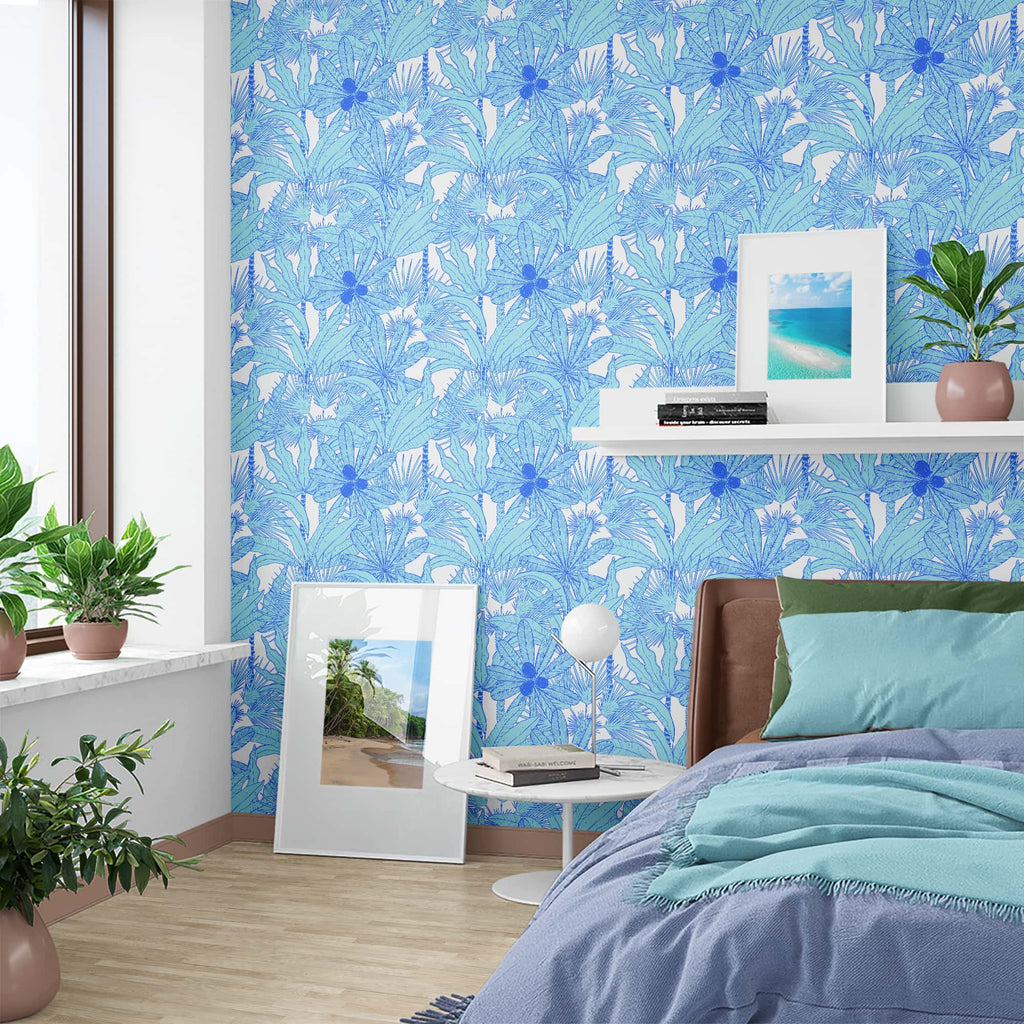 Peel and Stick Wallpaper Tropical Blue Tahiti Wallpaper in a Bedoom