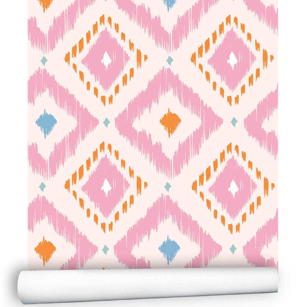 Boho Wallpaper Pink, Bohemian Ikat Removable Wallpaper