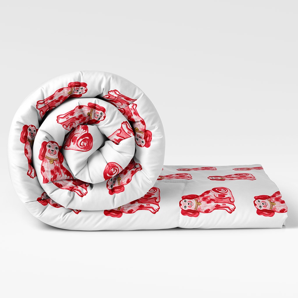 Chinoiserie Dog Comforter Red, Preppy Bedding Quilt