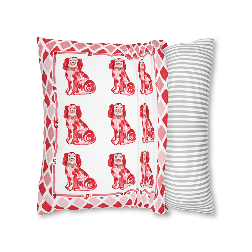 Chinoiserie Dog Pillow Red, Preppy Room Decor for Teen Girl
