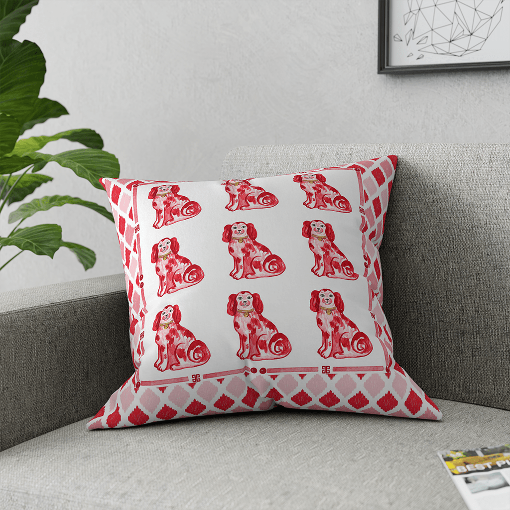 Chinoiserie Dog Pillow Red, Preppy Room Decor for Teen Girl