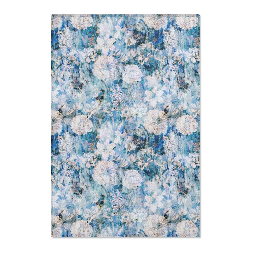 Classic Elegant Floral Area Rugs in Blue, Rug for Living Room Bedroom