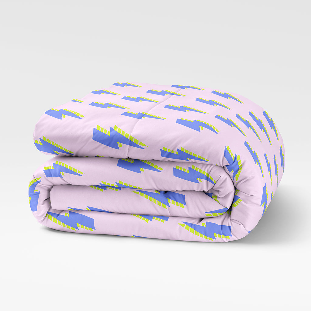 Comforter with Lightning Bolts - Pink Blue - Preppy Quilt Blanket