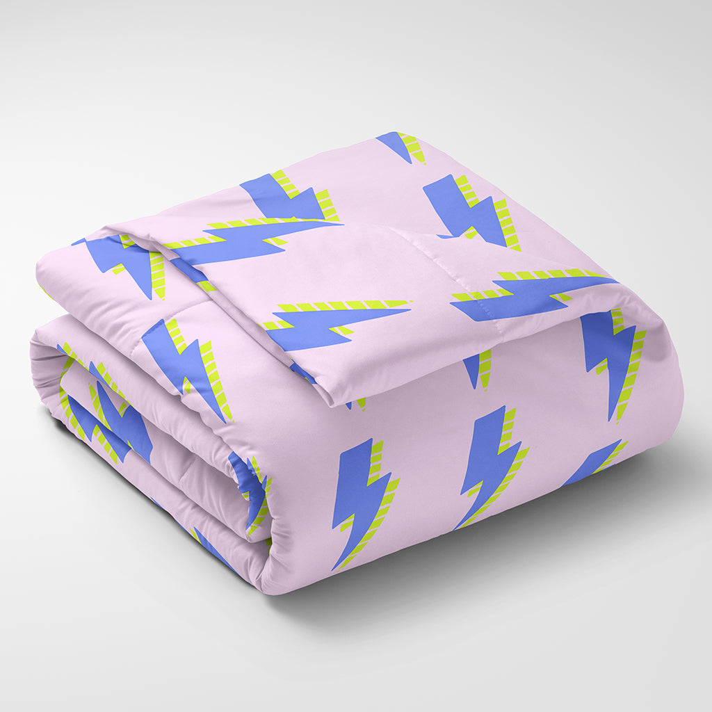 Comforter with Lightning Bolts - Pink Blue - Preppy Quilt Blanket
