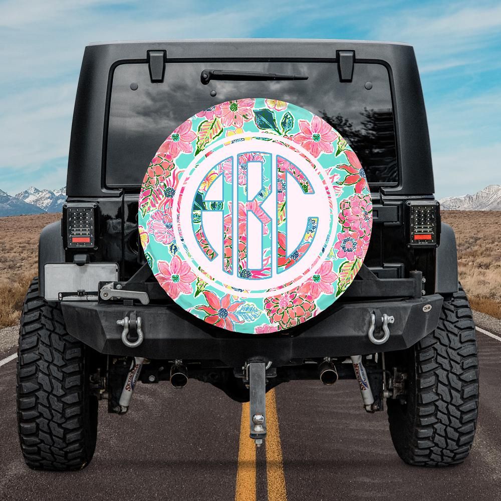 Custom Tire Cover Monogrammed Preppy Floral | Spare Tire Covers