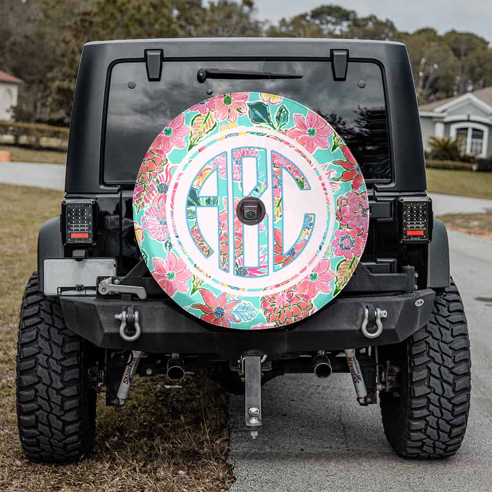 customizable spare tire cover for jeep monogrammed tropical preppy pattern