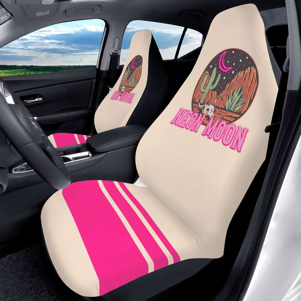 Pink Boho Car Seat Covers - Girly Car Interior Decor - Moon