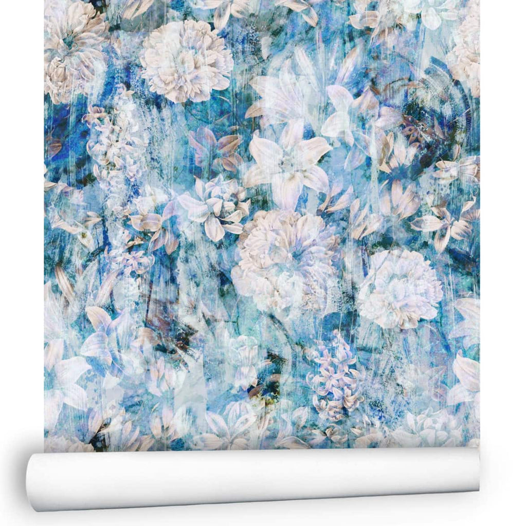 Peel and Stick Wallpaper Floral Blue, Classic Elegant Wall Mural