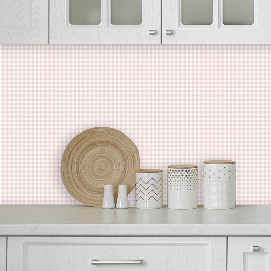 Peel and Stick Wallpaper Pink Gingham Blush