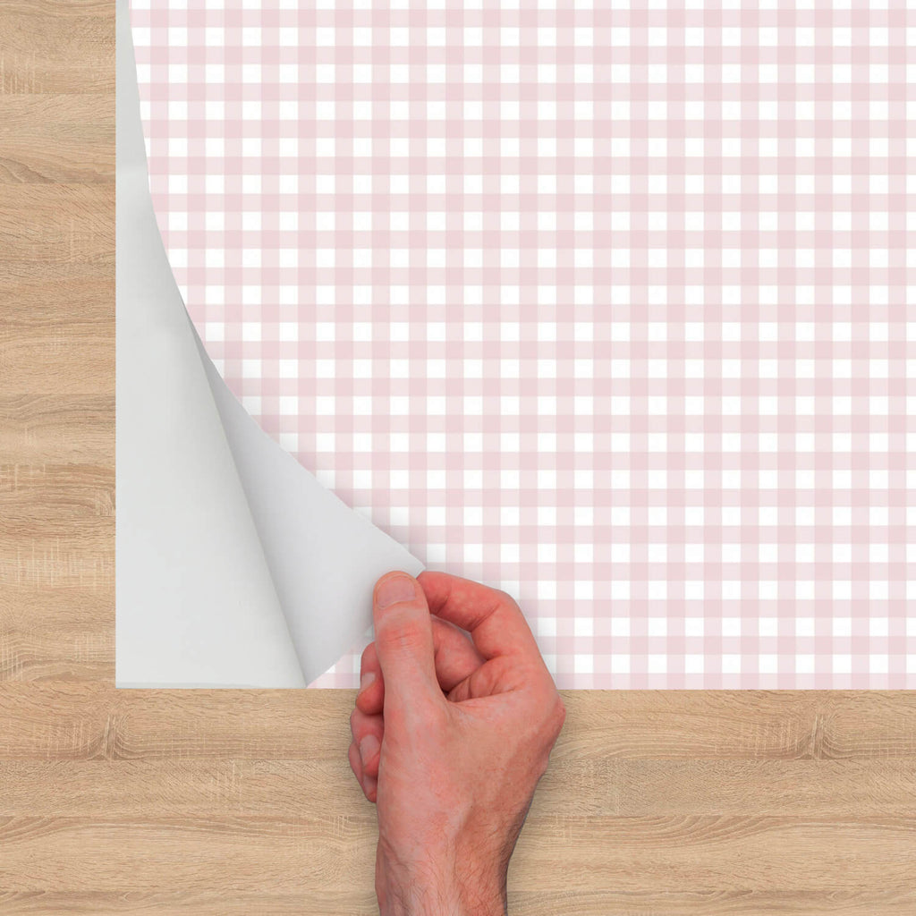 Peel and Stick Wallpaper Sample Pink Gingham Blush