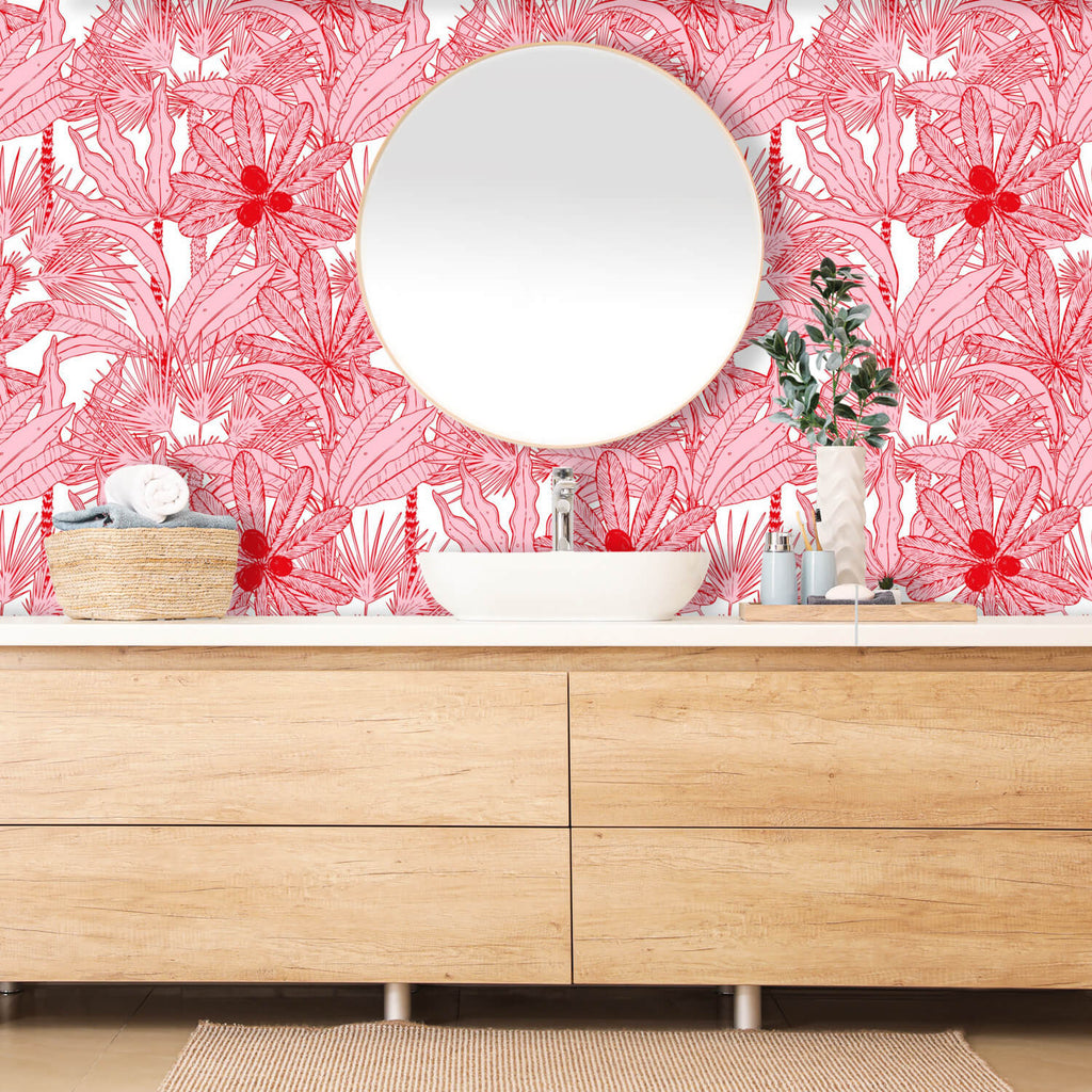 Peel and Stick Wallpaper Tropical Pink Tahiti, Removable Wallpaper