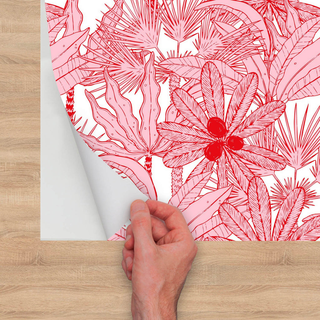 Peel and Stick Wallpaper Tropical Pink Tahiti, Removable Wallpaper