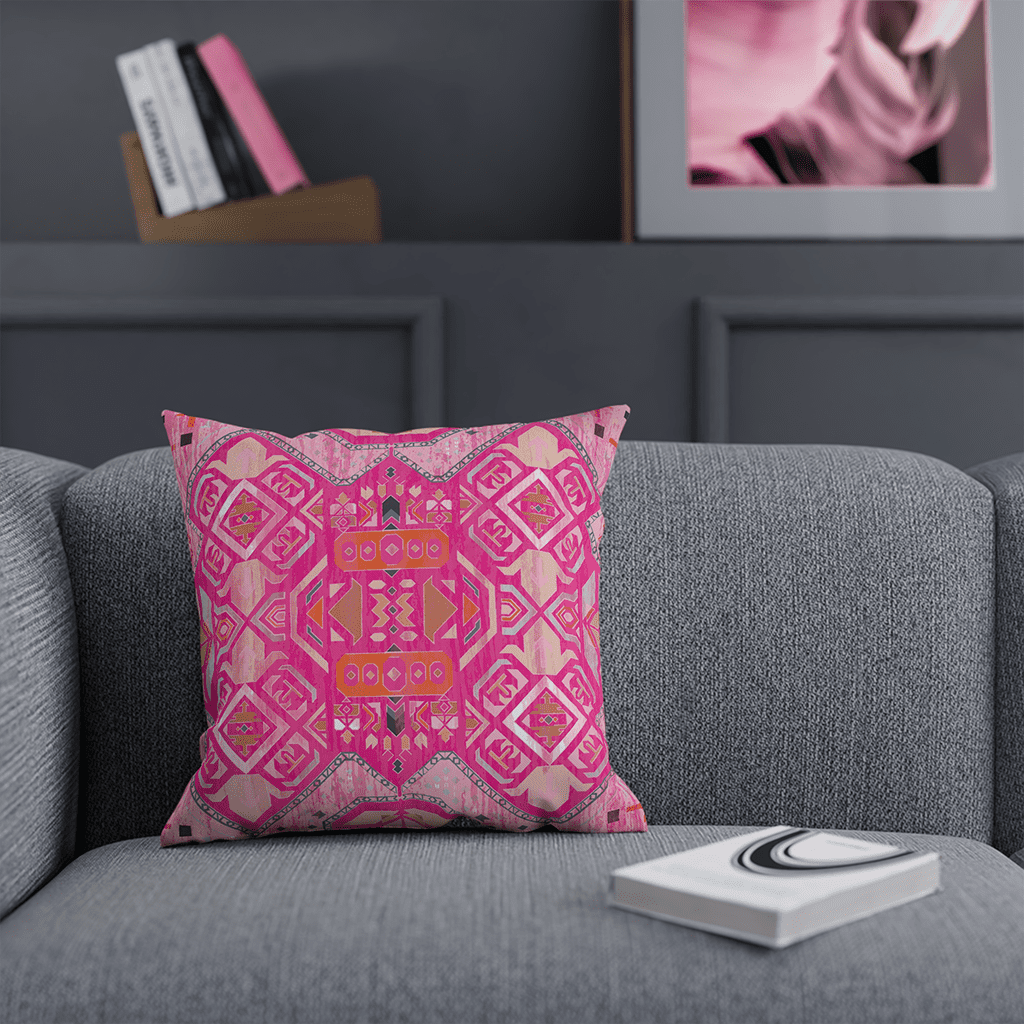 Pink Boho Pillows Ikat - Hot Pink, Boho Throw Pillows for Couch