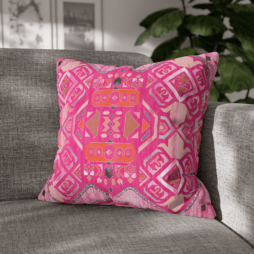 Boho Pillows Ikat Hot Pink