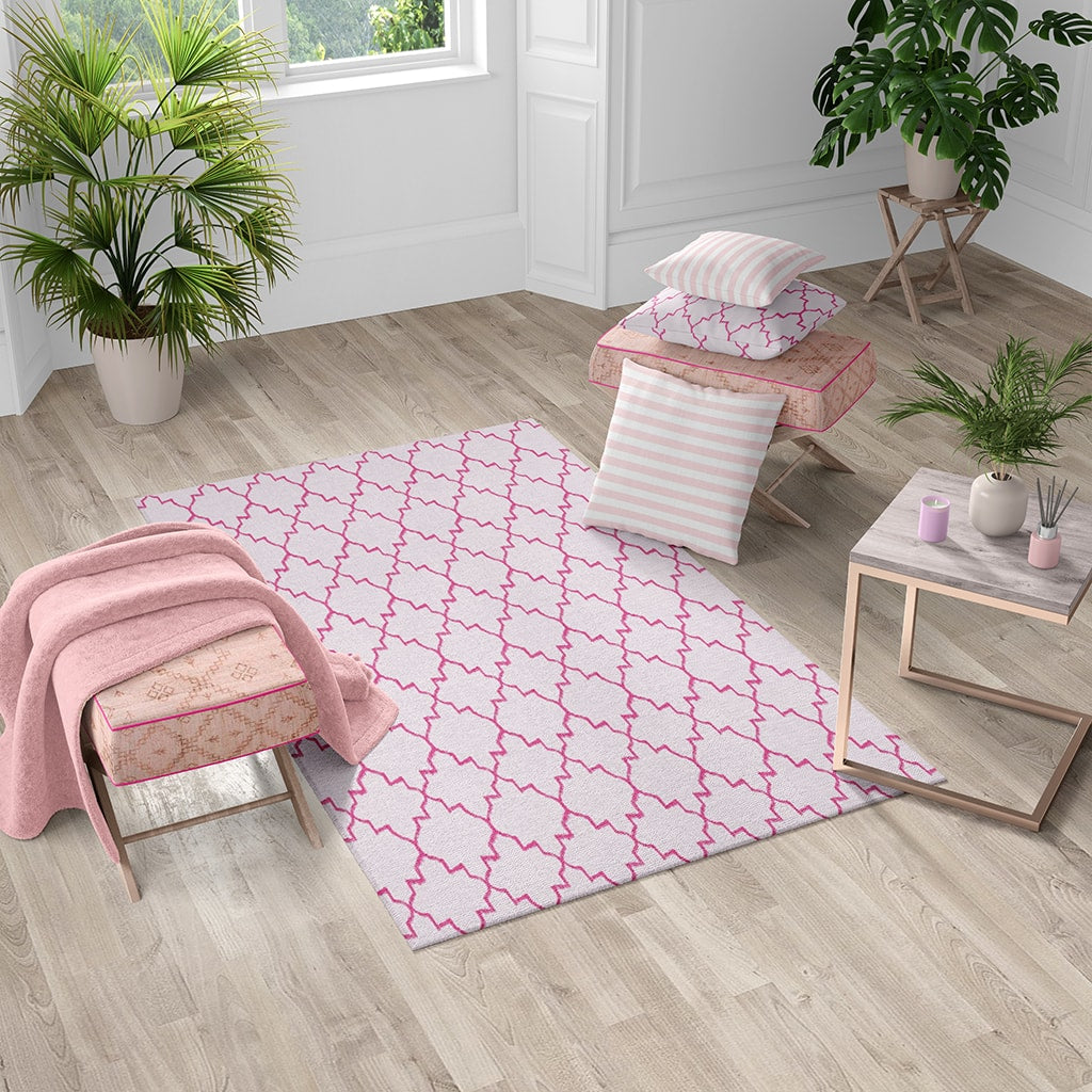 Pink Low-Pile Area Rugs, Preppy Room Decor, Stylish Dorm Decor