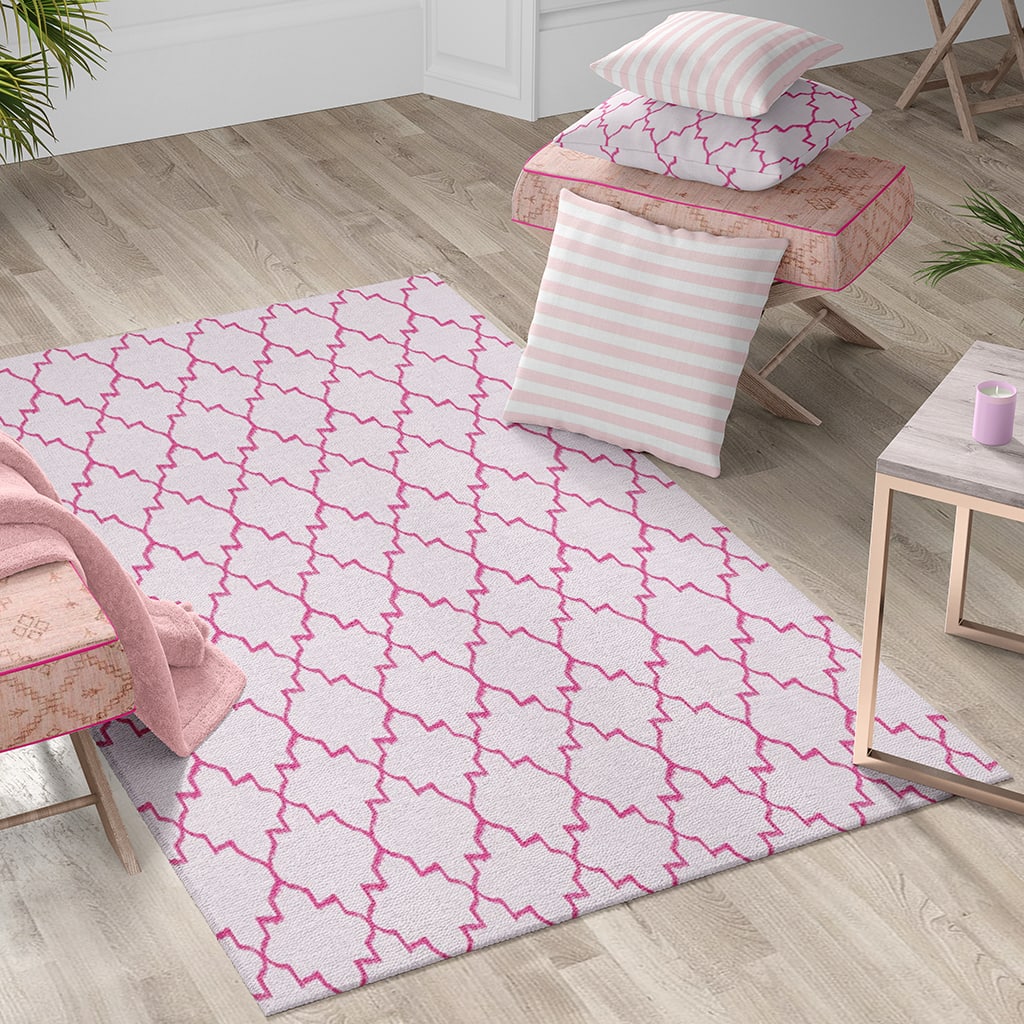 Pink Low-Pile Area Rugs, Preppy Room Decor, Stylish Dorm Decor